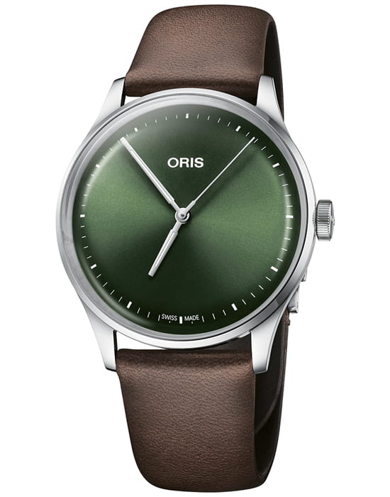 Oris Oris Artelier S 01 733 7762 4057-07 5 20 70FC  01 733 7762 4057-07 5 20 70FC механические мужские часы зеленый циферблат, браслет кожаный — вид спереди